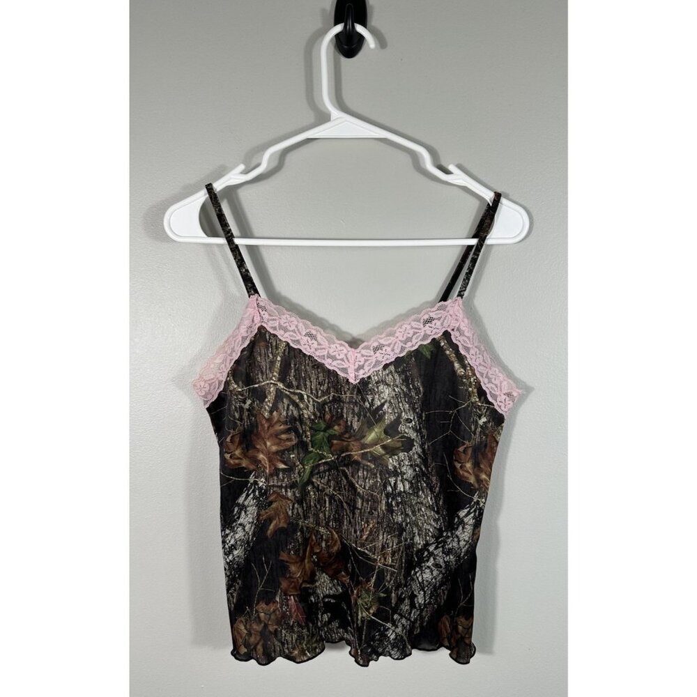 Pink Trim Camo Lace-Trim Camisole